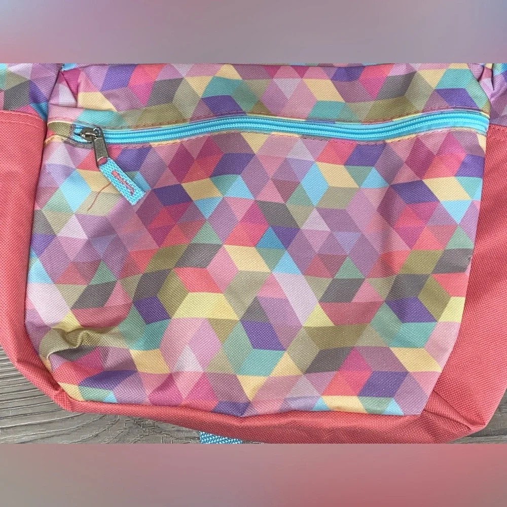 NWT Moda West Geometric Prism Backpack Bookbag Coral Pink Blue Back to School